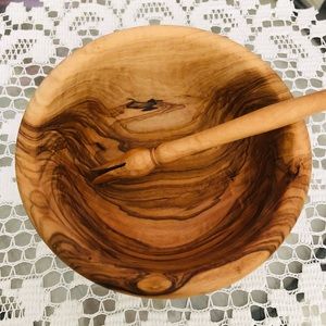 NATURAL OLIVE WOOD HONEY BOWL